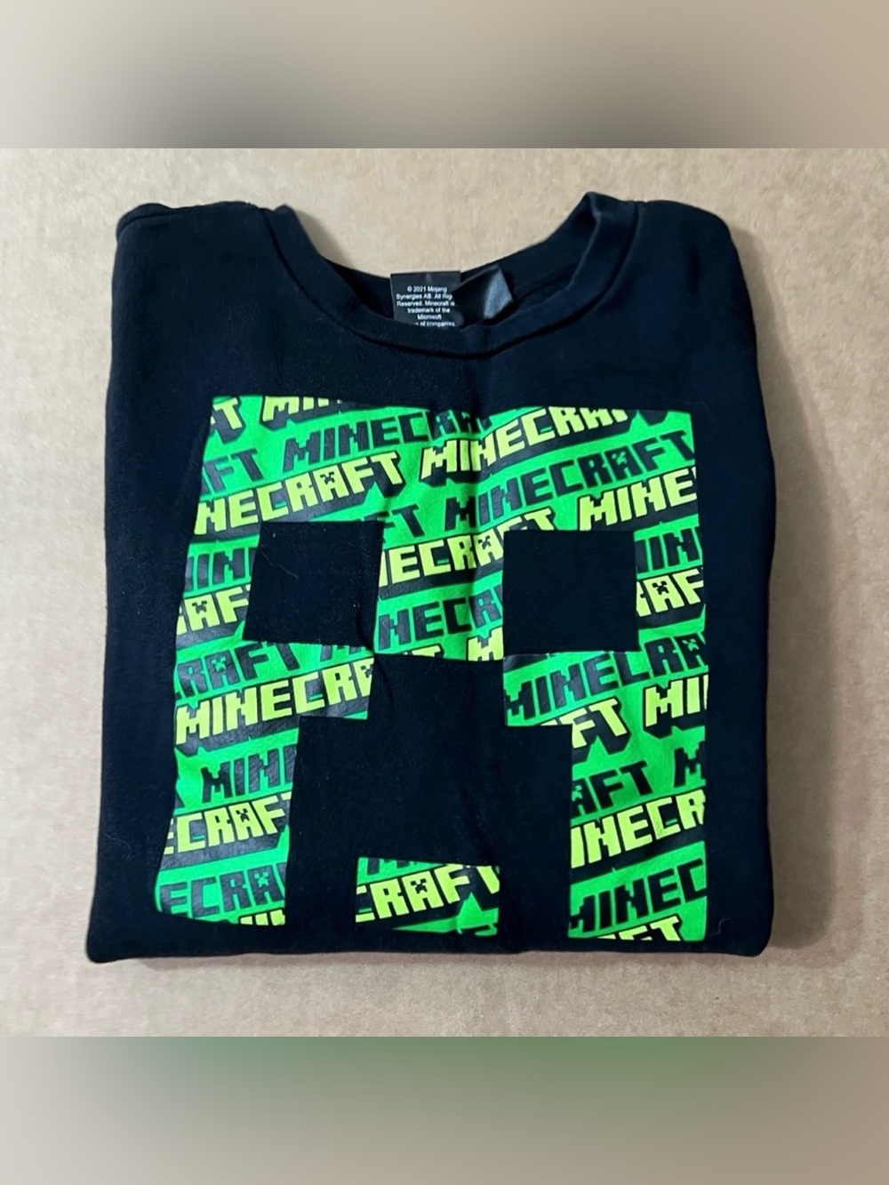 Minecraft Mad Engine Creeper Crew Neck Black Sweatshirt L